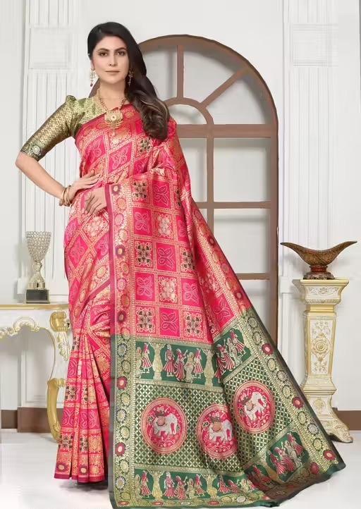 1 (3) Elephant Patola Pink Saree - Image 1