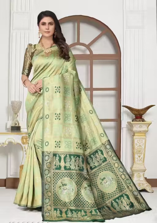 1 (5) Elephant Patola Pista Saree - Image 1