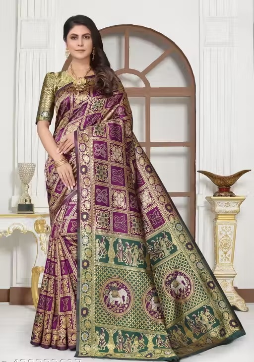 1 (8) Elephant Patola Wine Saree - Image 1