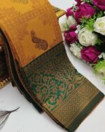 Checks–Peacock F. Gold BT. Green Saree - Image 2