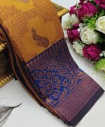 Checks–Peacock F. Gold N. Blue Saree - Image 2