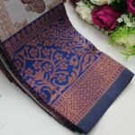 Checks–Peacock Ivory N. Blue Saree - Image 3