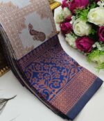 Checks–Peacock Ivory N. Blue Saree