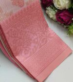 Checks–Peacock Light Pink - Baby Pink  Saree - Image 2