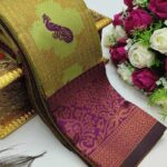 Checks–Peacock Lemon Wine Saree