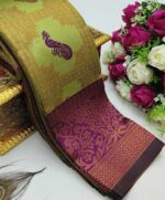 Checks–Peacock Lemon Wine Saree